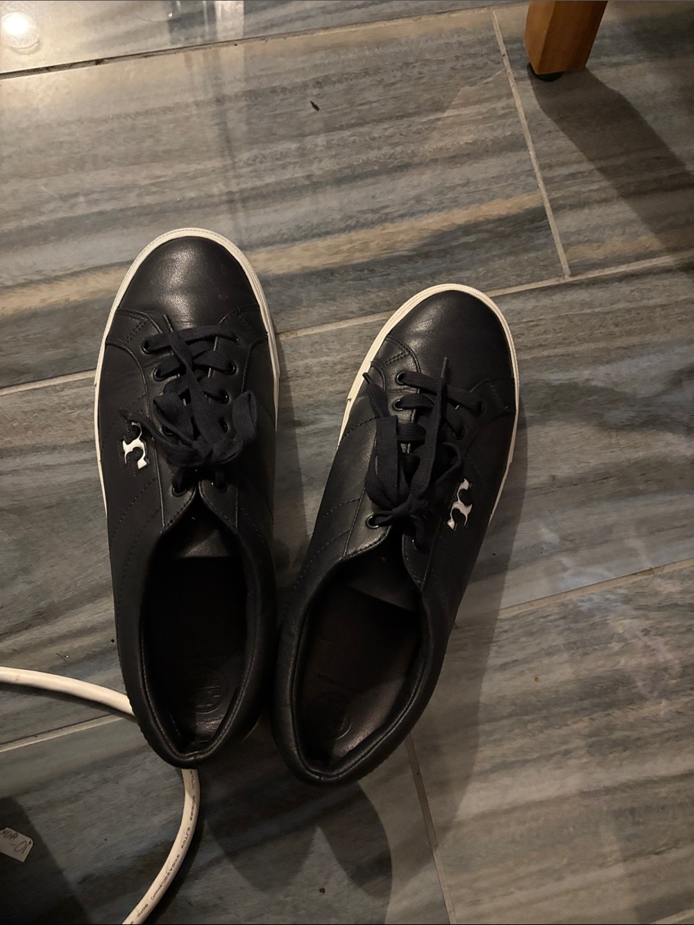 Tory Burch Men's Navy Leather Logo Low-Top Sneakers